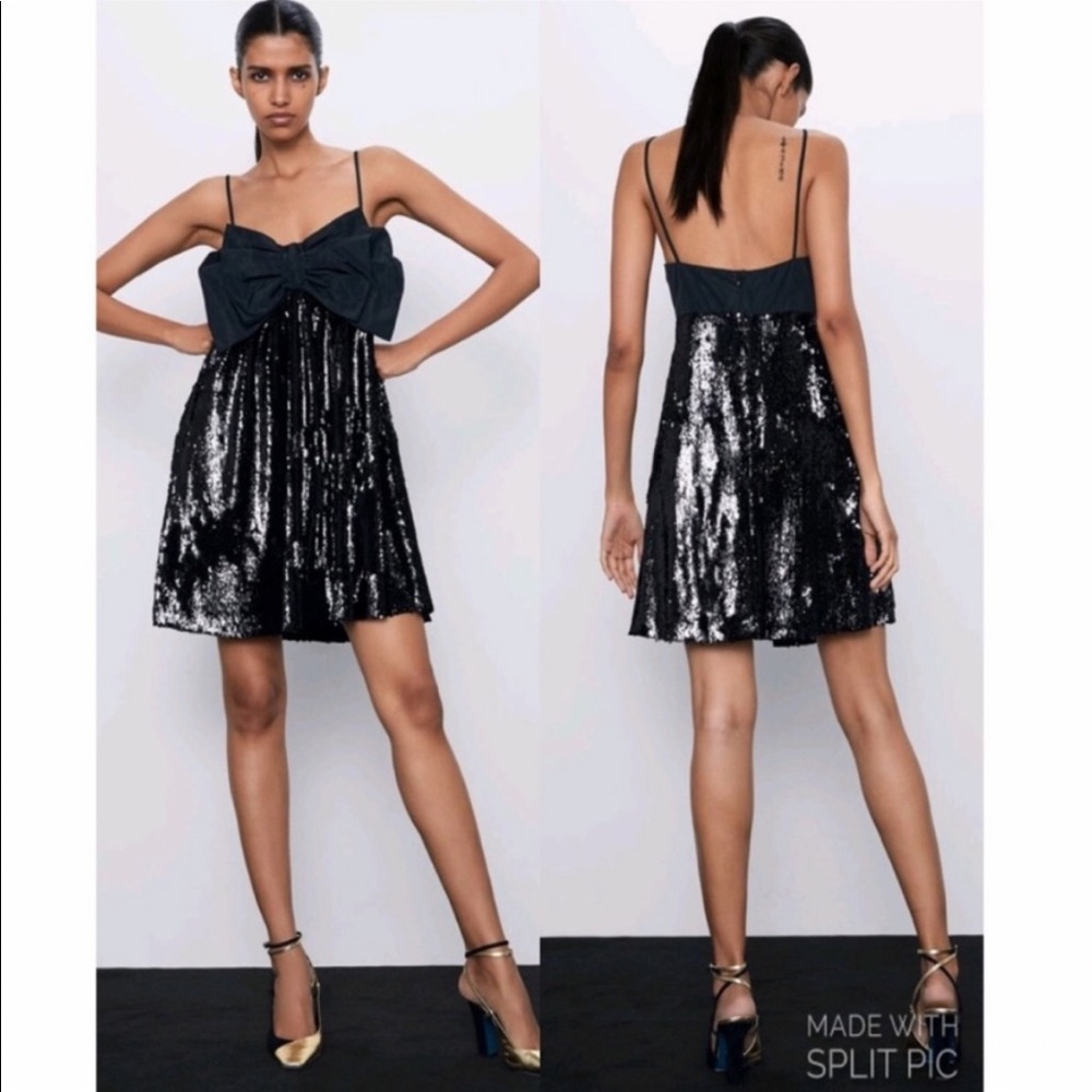 Zara sequins large bow dress